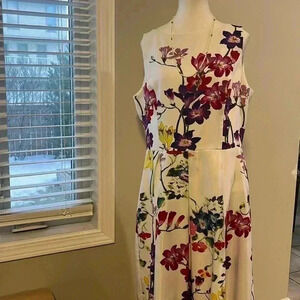 [14]Lauren Ralph Lauren Floral Print Sleeveless White A  Shape Dress